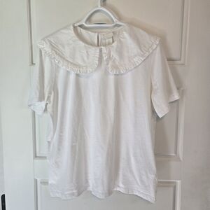 White Tee with Ruffle collar detail